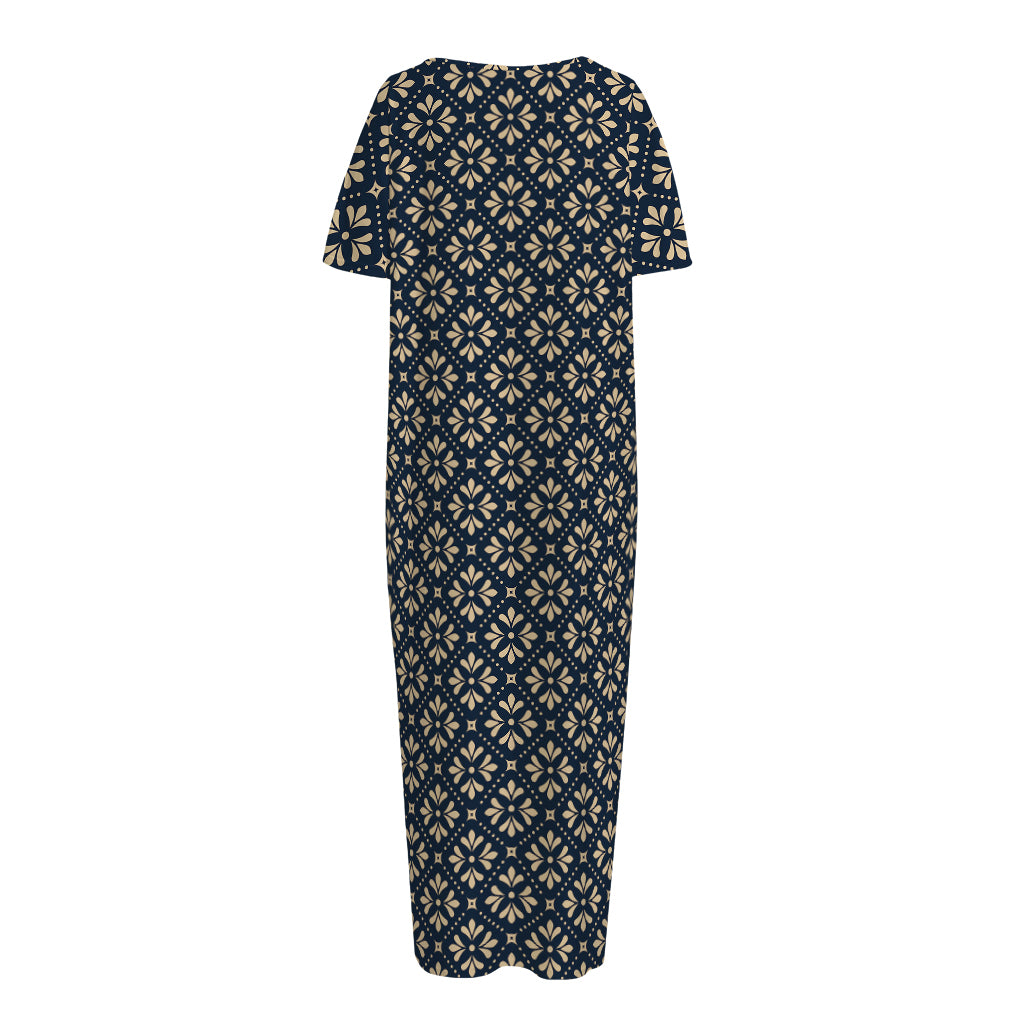 Geometric Floral Print Short Sleeve Long Nightdress