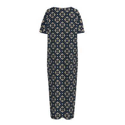 Geometric Floral Print Short Sleeve Long Nightdress