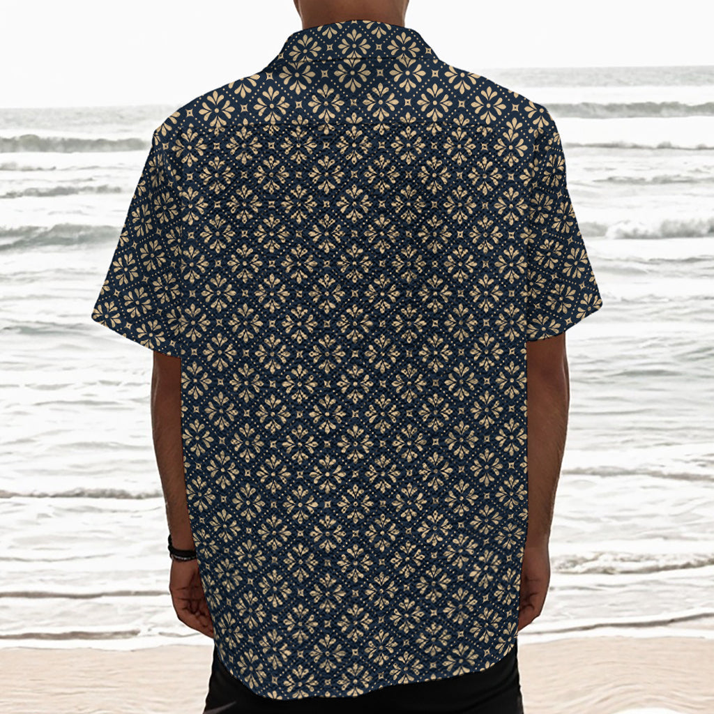 Geometric Floral Print Textured Short Sleeve Shirt