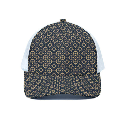 Geometric Floral Print White Mesh Trucker Cap