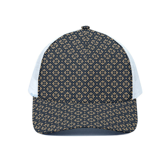 Geometric Floral Print White Mesh Trucker Cap