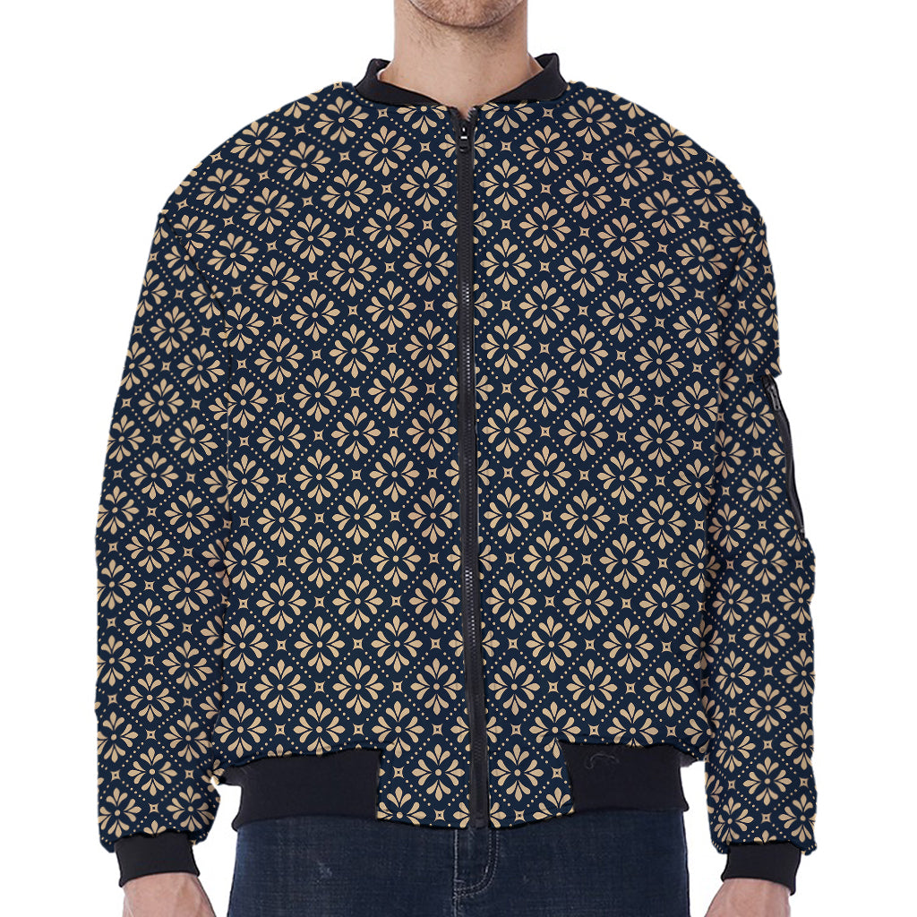 Geometric Floral Print Zip Sleeve Bomber Jacket