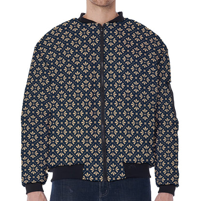 Geometric Floral Print Zip Sleeve Bomber Jacket