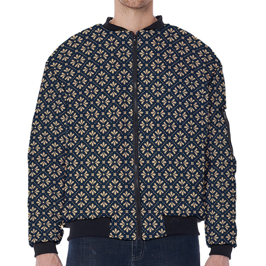 Geometric Floral Print Zip Sleeve Bomber Jacket
