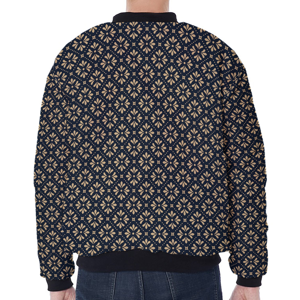 Geometric Floral Print Zip Sleeve Bomber Jacket
