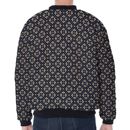 Geometric Floral Print Zip Sleeve Bomber Jacket