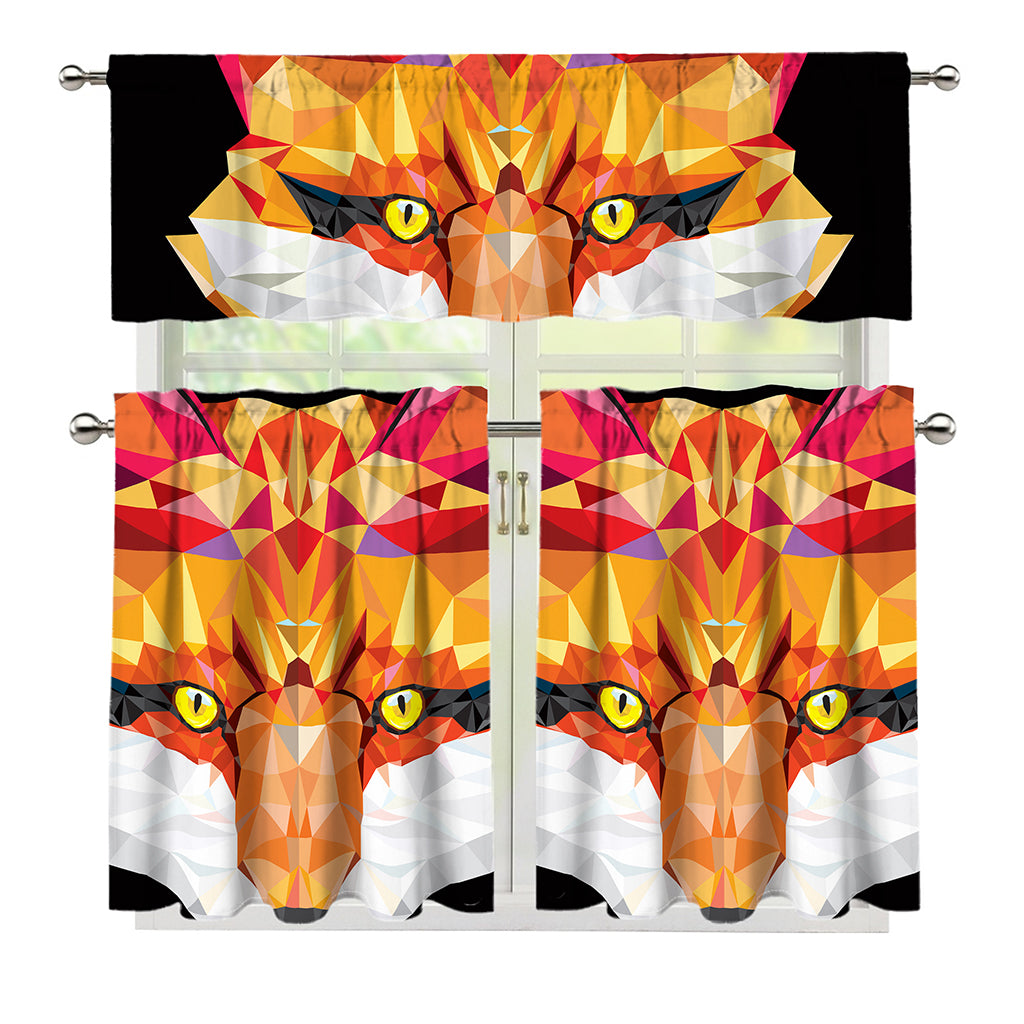 Geometric Fox Print 3 Piece Kitchen Curtains