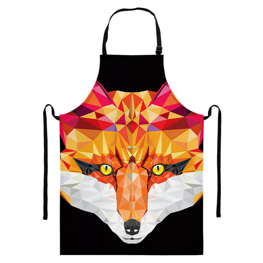 Geometric Fox Print Bib Apron With Pocket