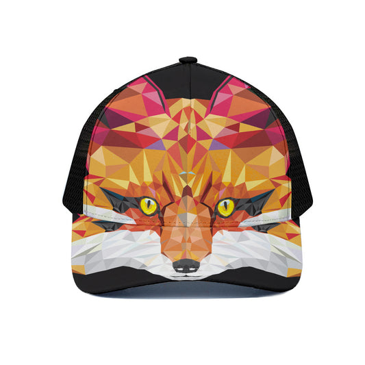 Geometric Fox Print Black Mesh Trucker Cap