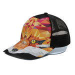 Geometric Fox Print Black Mesh Trucker Cap
