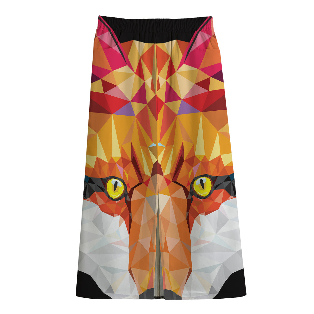 Geometric Fox Print Cotton Front Slit Maxi Skirt