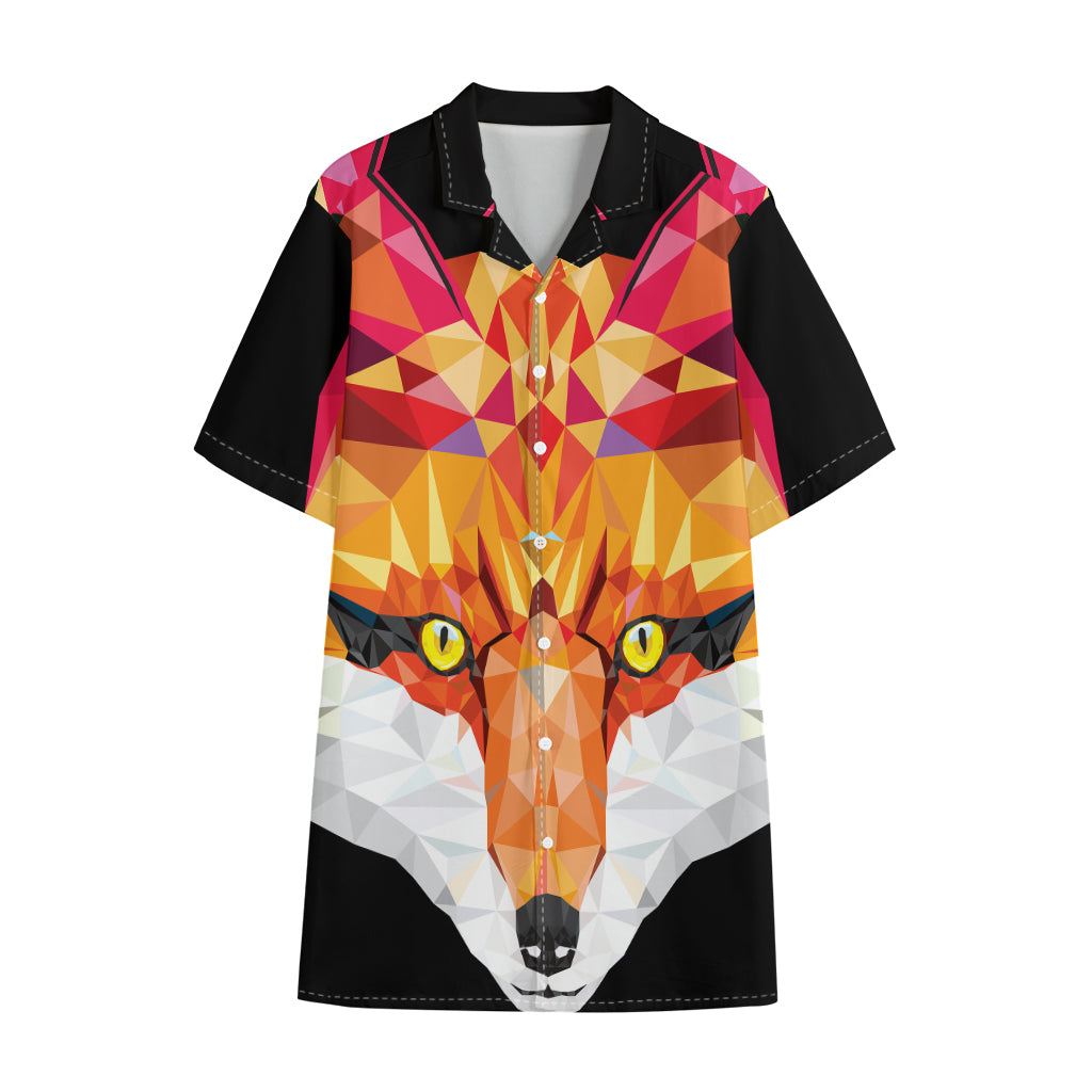 Geometric Fox Print Cotton Hawaiian Shirt