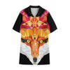 Geometric Fox Print Cotton Hawaiian Shirt