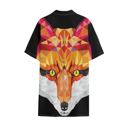 Geometric Fox Print Cotton Hawaiian Shirt