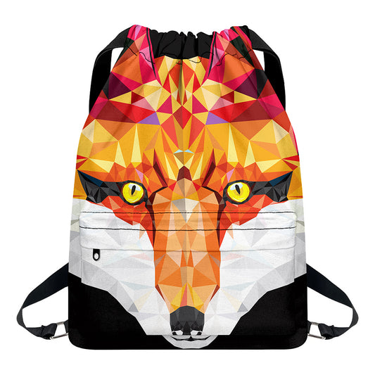 Geometric Fox Print Drawstring Backpack