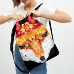 Geometric Fox Print Drawstring Backpack