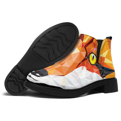 Geometric Fox Print Flat Ankle Boots