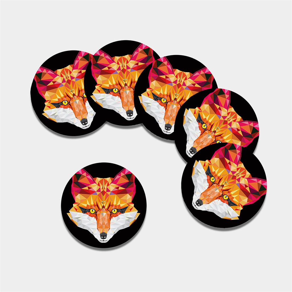 Geometric Fox Print Leather Coaster Set