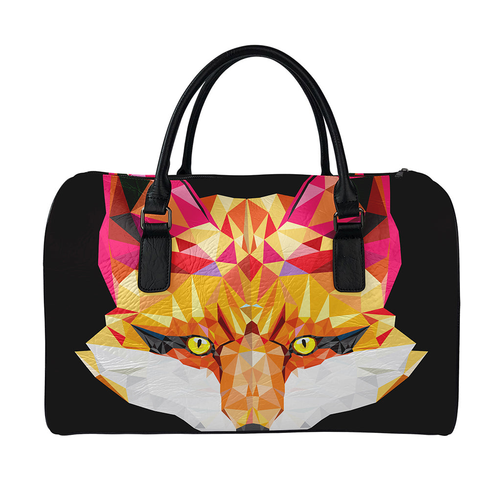 Geometric Fox Print Leather Duffle Bag