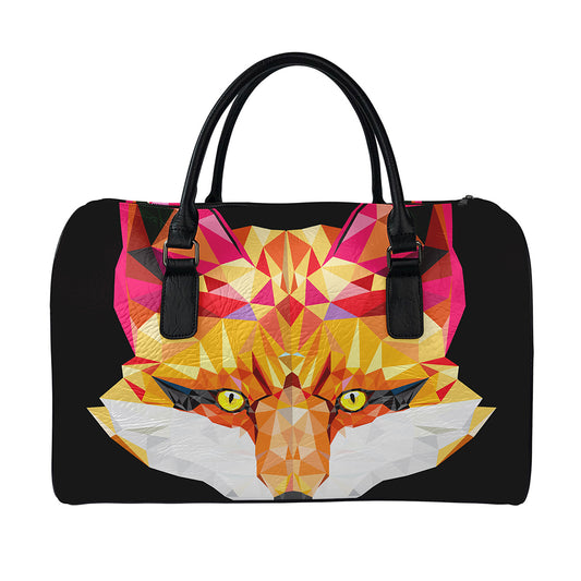 Geometric Fox Print Leather Duffle Bag