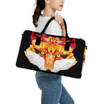 Geometric Fox Print Leather Duffle Bag