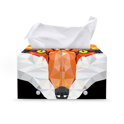 Geometric Fox Print Leather Tissue Box Cover