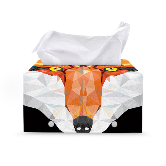 Geometric Fox Print Leather Tissue Box Cover