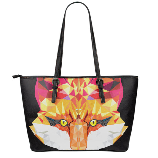 Geometric Fox Print Leather Tote Bag