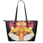 Geometric Fox Print Leather Tote Bag