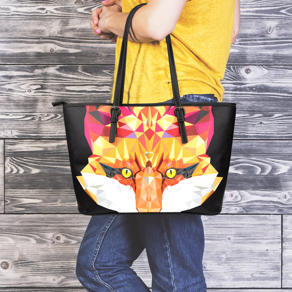Geometric Fox Print Leather Tote Bag