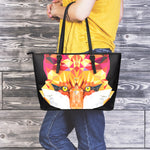 Geometric Fox Print Leather Tote Bag