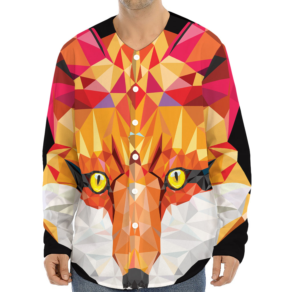 Geometric Fox Print Long Sleeve Baseball Jersey