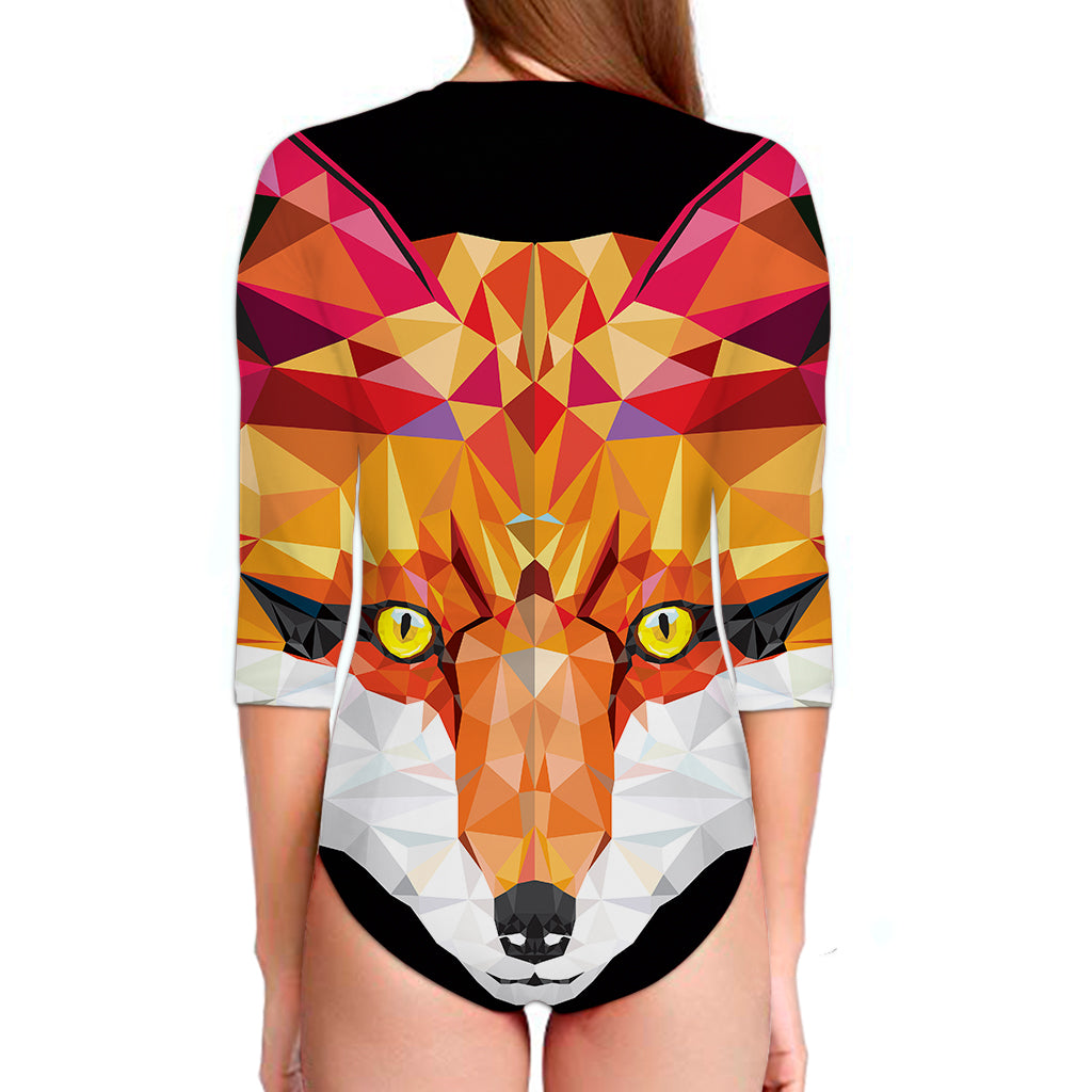 Geometric Fox Print Long Sleeve Swimsuit
