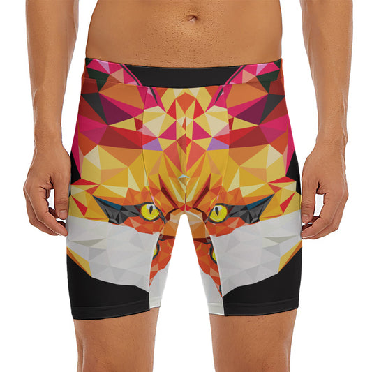 Geometric Fox Print Men's Long Boxer Briefs