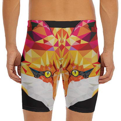Geometric Fox Print Men's Long Boxer Briefs