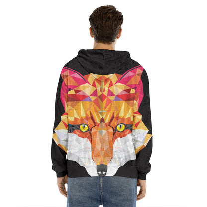 Geometric Fox Print Men's Velvet Pullover Hoodie