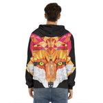 Geometric Fox Print Men's Velvet Pullover Hoodie