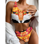 Geometric Fox Print One Shoulder Bikini Top