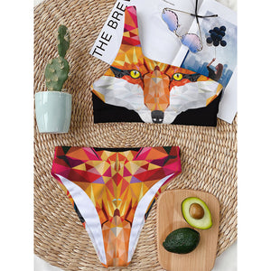 Geometric Fox Print One Shoulder Bikini Top