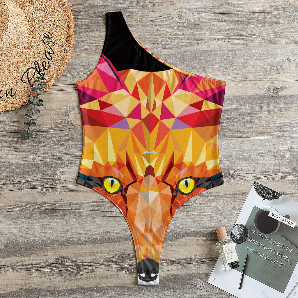 Geometric Fox Print One Shoulder Bodysuit