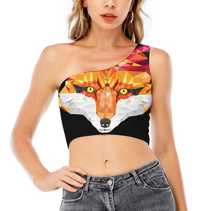 Geometric Fox Print One Shoulder Crop Top