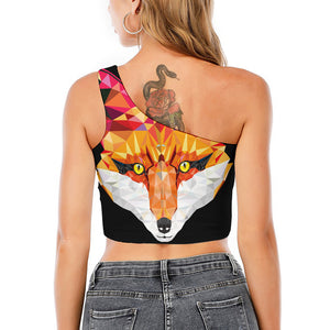 Geometric Fox Print One Shoulder Crop Top