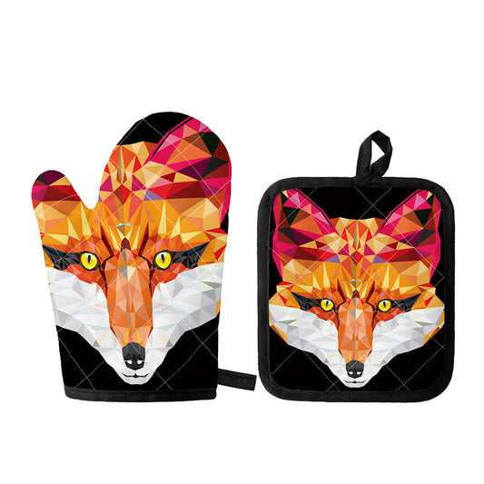 Geometric Fox Print Oven Mitt And Pot Holder Set