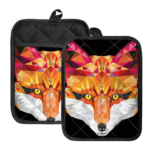 Geometric Fox Print Pot Holders With Pocket