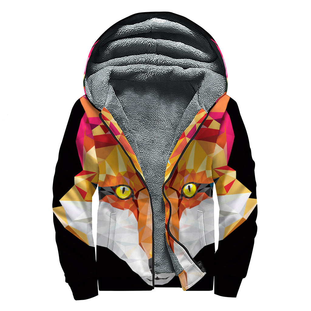 Geometric Fox Print Sherpa Lined Zip Up Hoodie