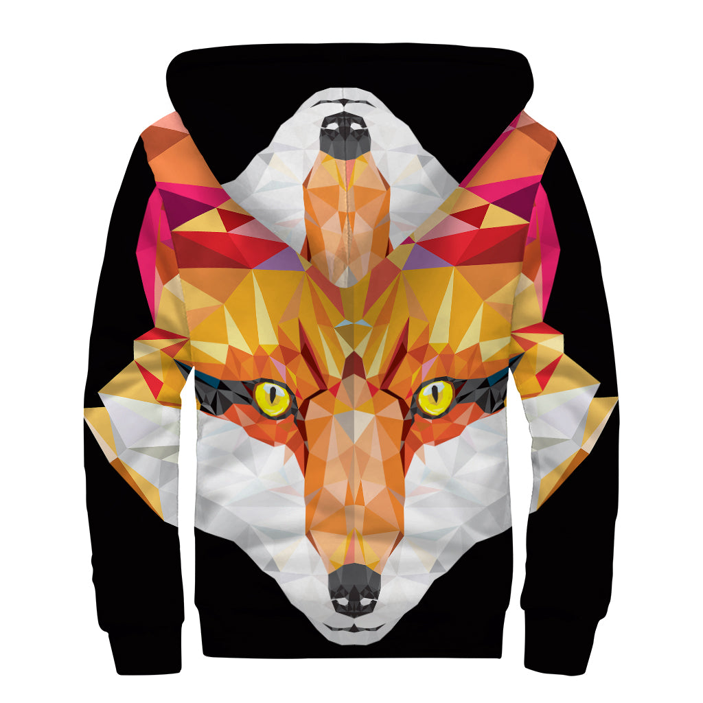 Geometric Fox Print Sherpa Lined Zip Up Hoodie