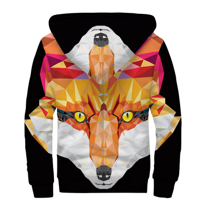 Geometric Fox Print Sherpa Lined Zip Up Hoodie