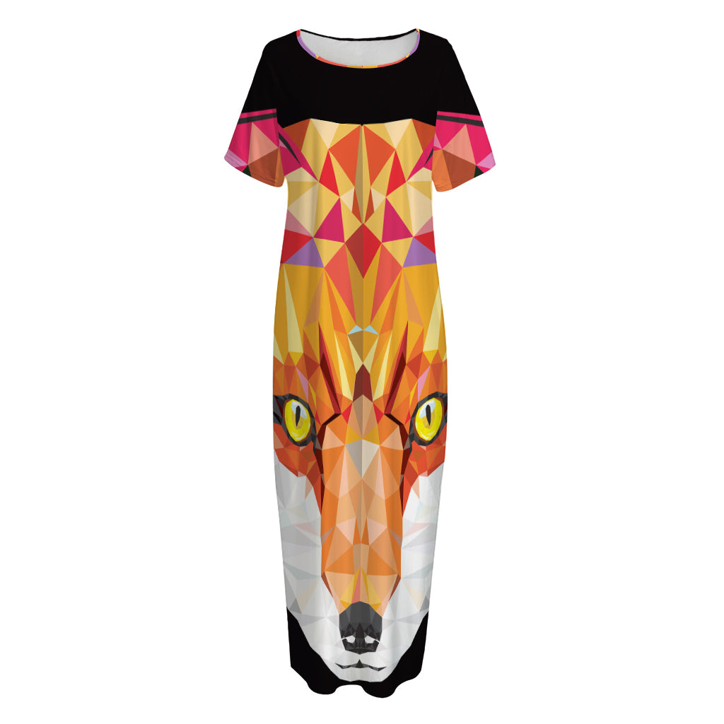 Geometric Fox Print Short Sleeve Long Nightdress