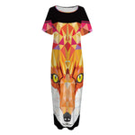 Geometric Fox Print Short Sleeve Long Nightdress