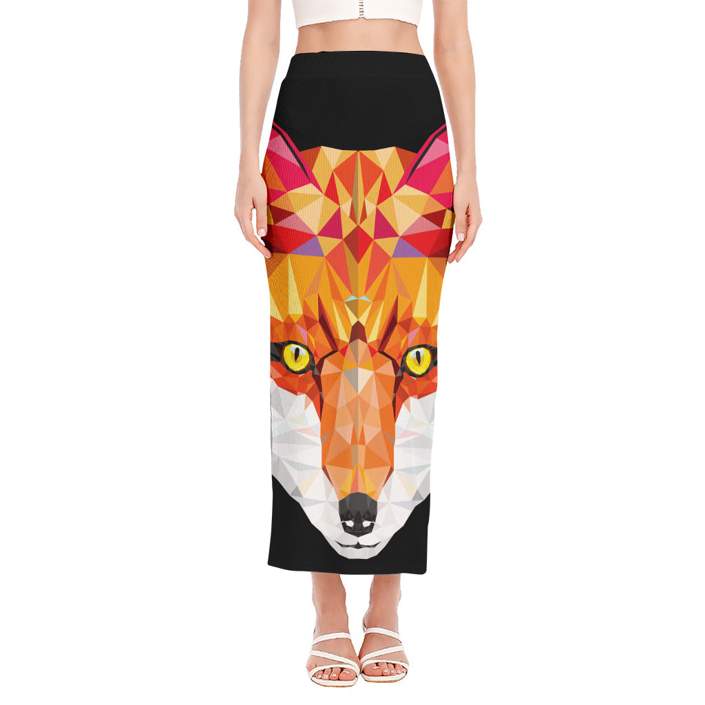 Geometric Fox Print Side Slit Maxi Skirt